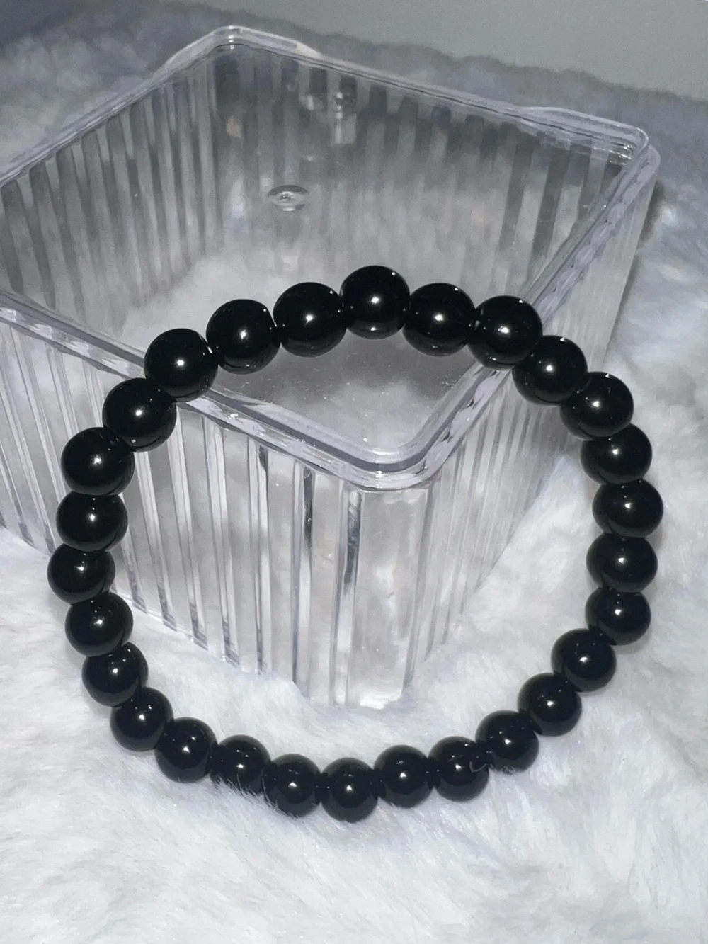 Black Beaded Stretch Bracelet for Men